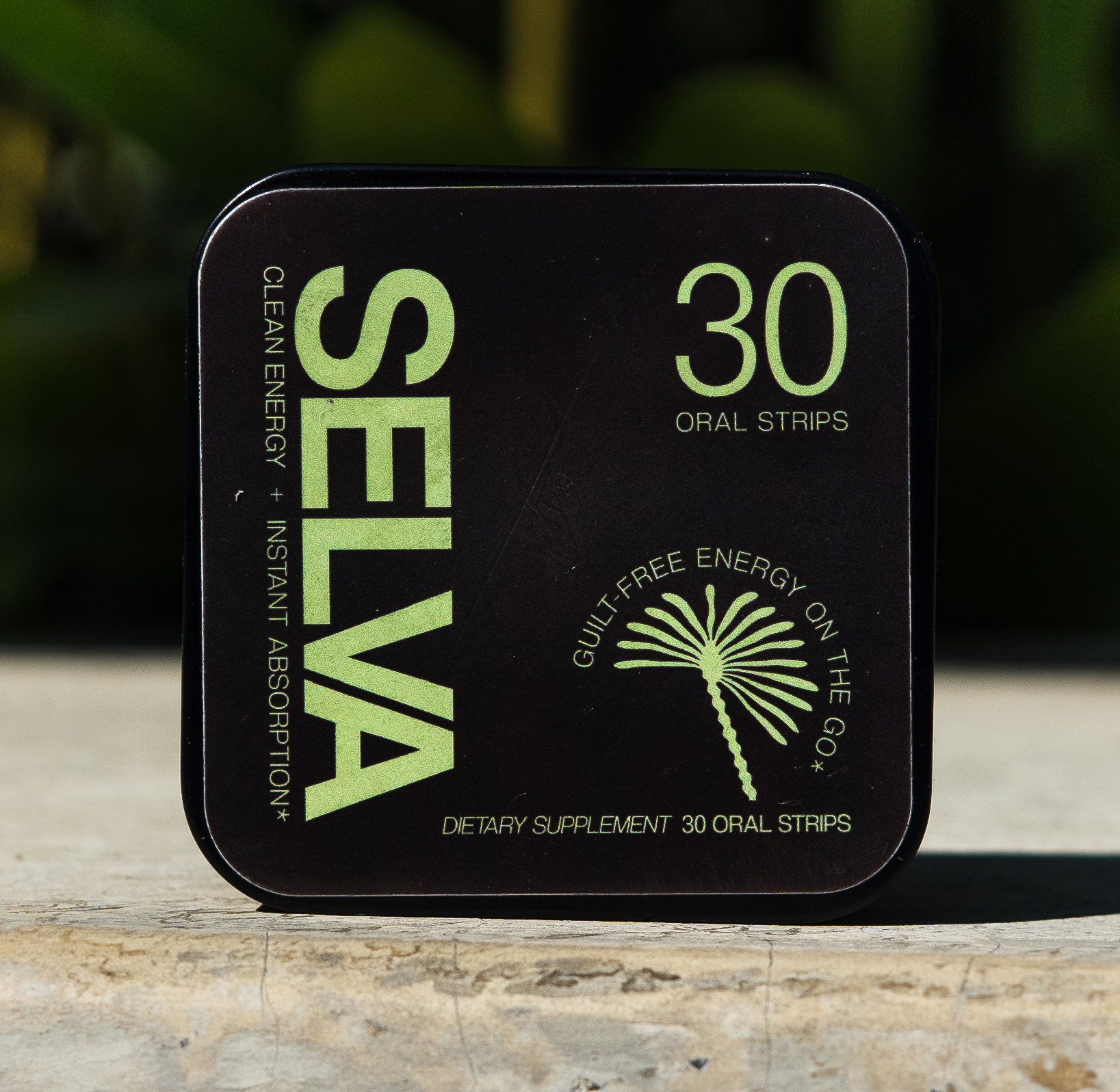 SELVA Energy Strips tin packaging - 30 sublingual caffeine strips